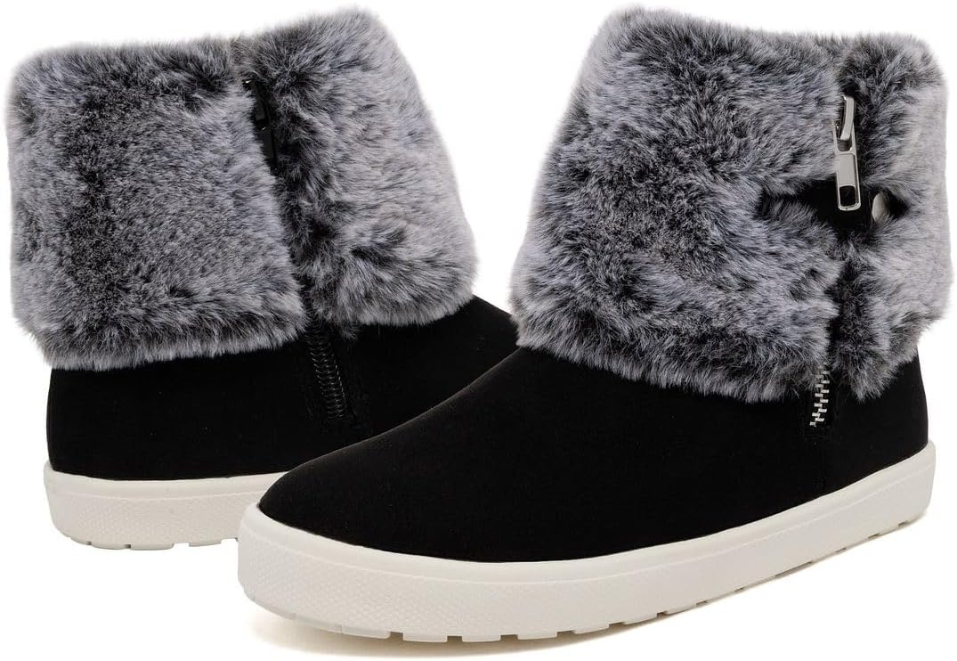 image:imageLONDON FOG Girls Elia Street Cold Weather Snow Boots Faux Fur Zip Up Warm Lined Snow Boots For GirlsBlack